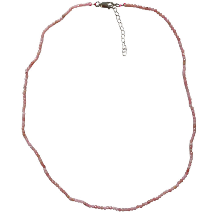 Tiny Beaded Sterling Silver Necklace in Pink Opal