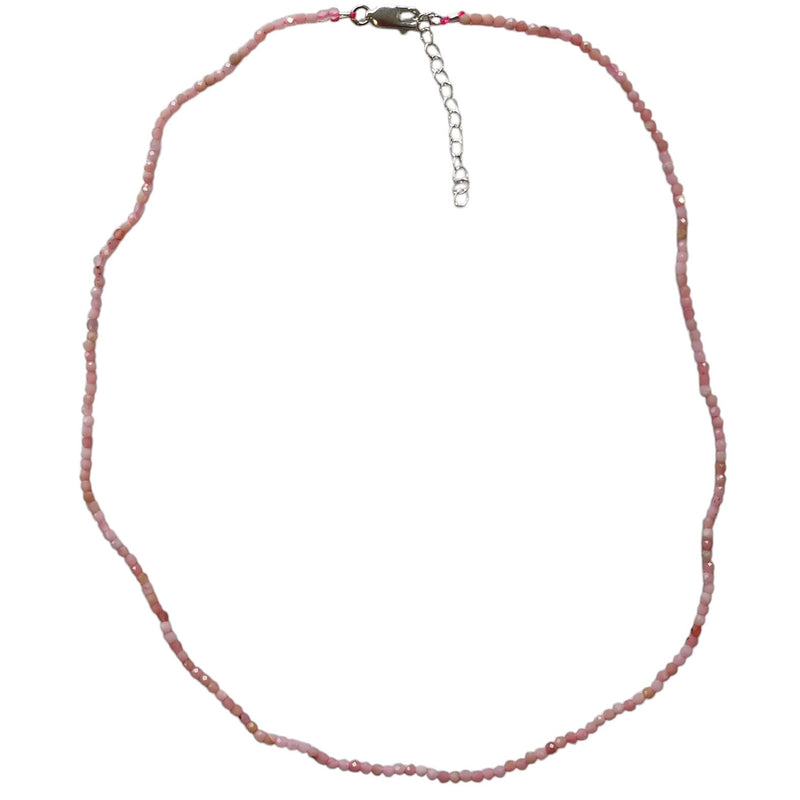 Tiny Beaded Sterling Silver Necklace in Yellow Opal