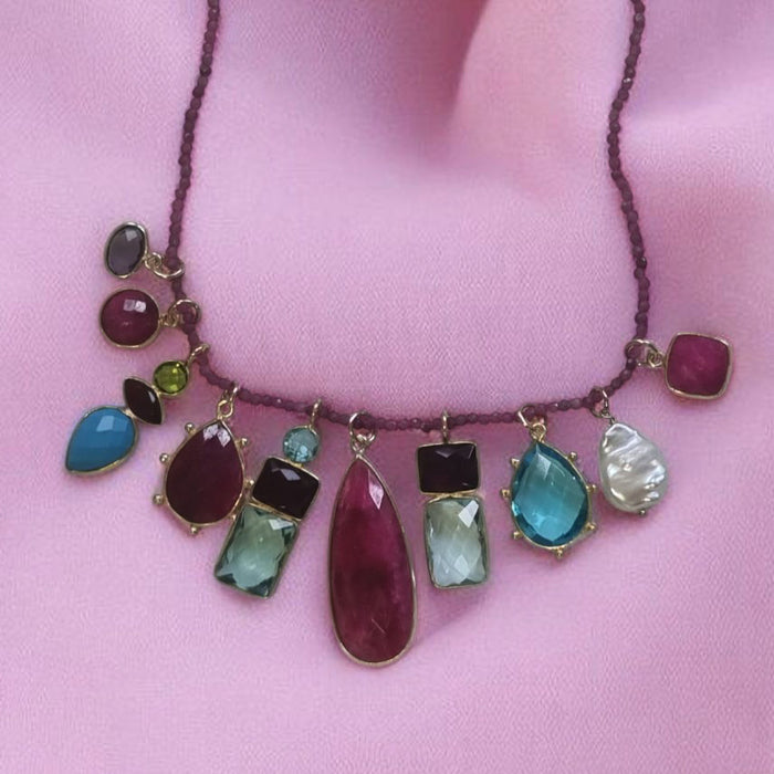 Tiny Beaded Sterling Silver Necklace in Pink Opal