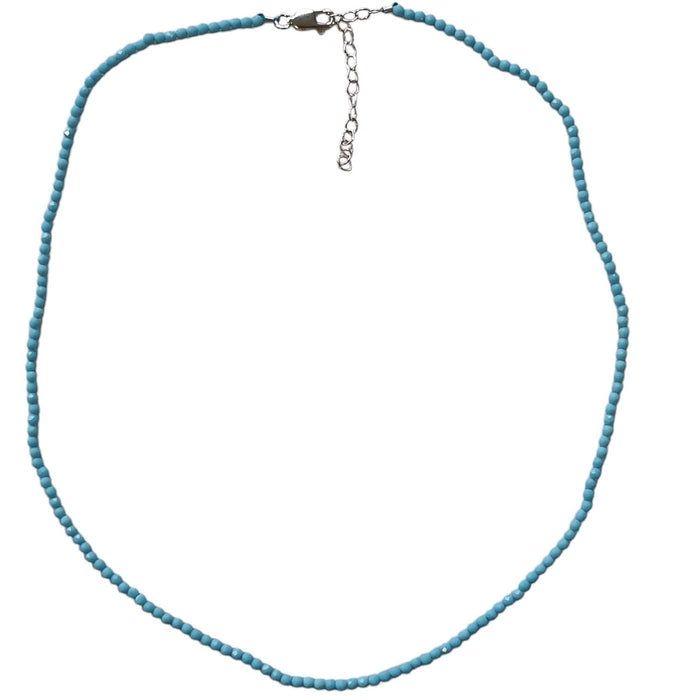 Tiny Beaded Sterling Silver Necklace in Turquoise