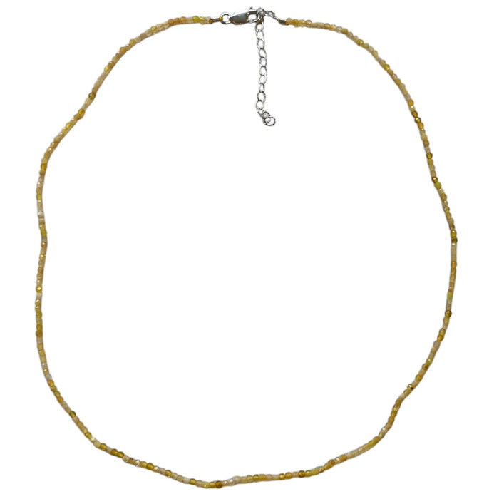 Tiny Beaded Sterling Silver Necklace in Yellow Opal