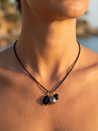 Tiny Beaded Sterling Silver Necklace in Black Spinel