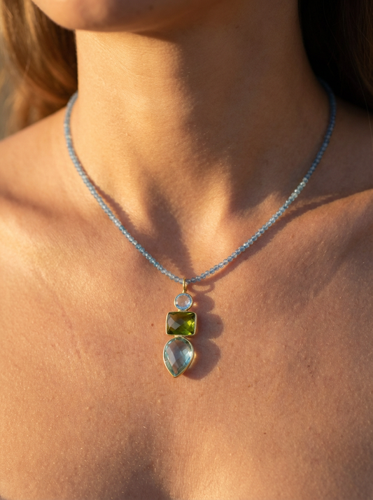 Tiny Beaded Sterling Silver Necklace in Blue Topaz
