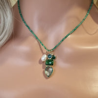 Tiny Beaded Sterling Silver Necklace in Green Onyx