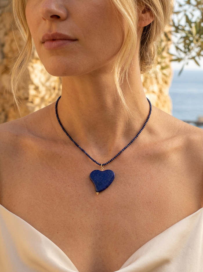 Tiny Beaded Sterling Silver Necklace in Lapis Lazuli