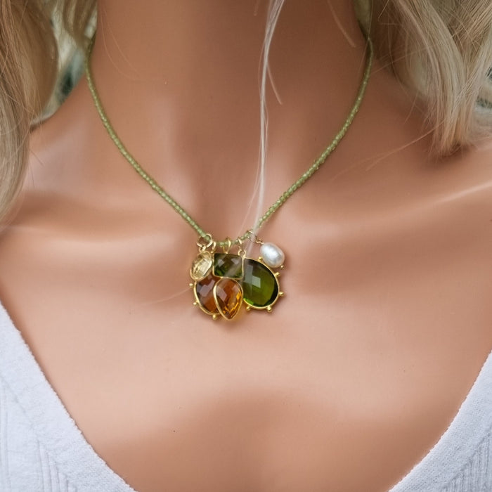 Tiny Beaded Sterling Silver Necklace in Peridot