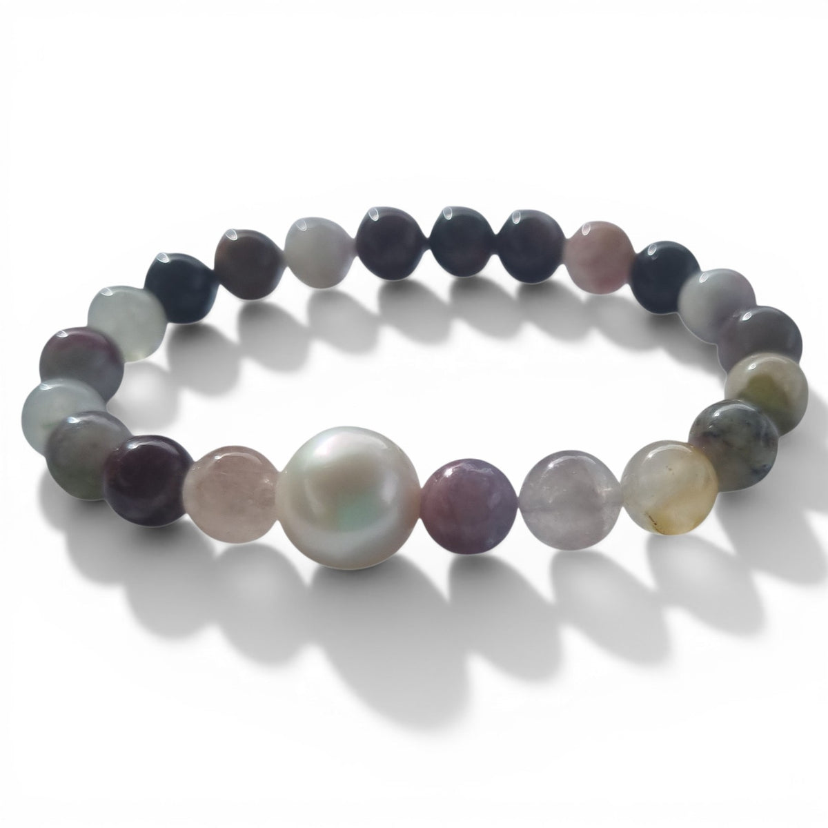Tourmaline and Freshwater Pearl Elastic Bracelet
