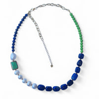 Turchese Lapis Lazuli, Green Turquoise and Keshi Pearl Necklace