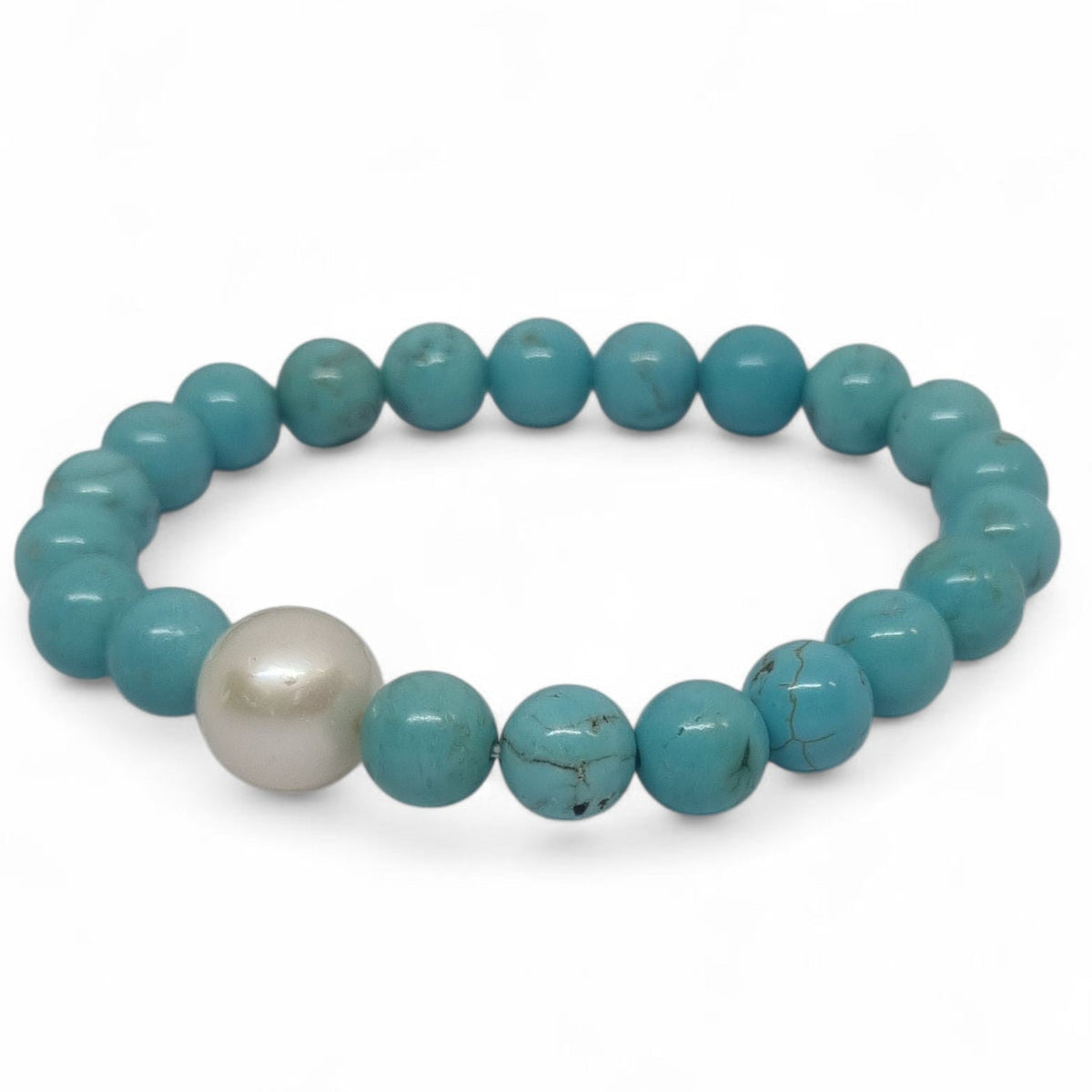 Turquoise and Freshwater Pearl Elastic Bracelet