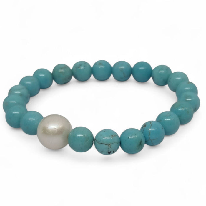 Turquoise and Freshwater Pearl Elastic Bracelet