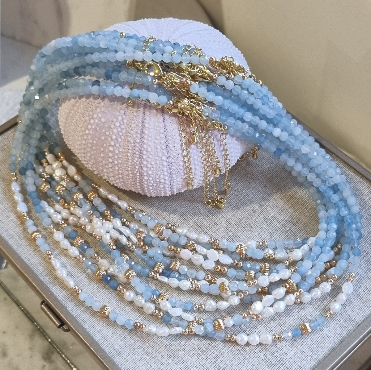 Tusei Aquamarine and Pearl Necklace