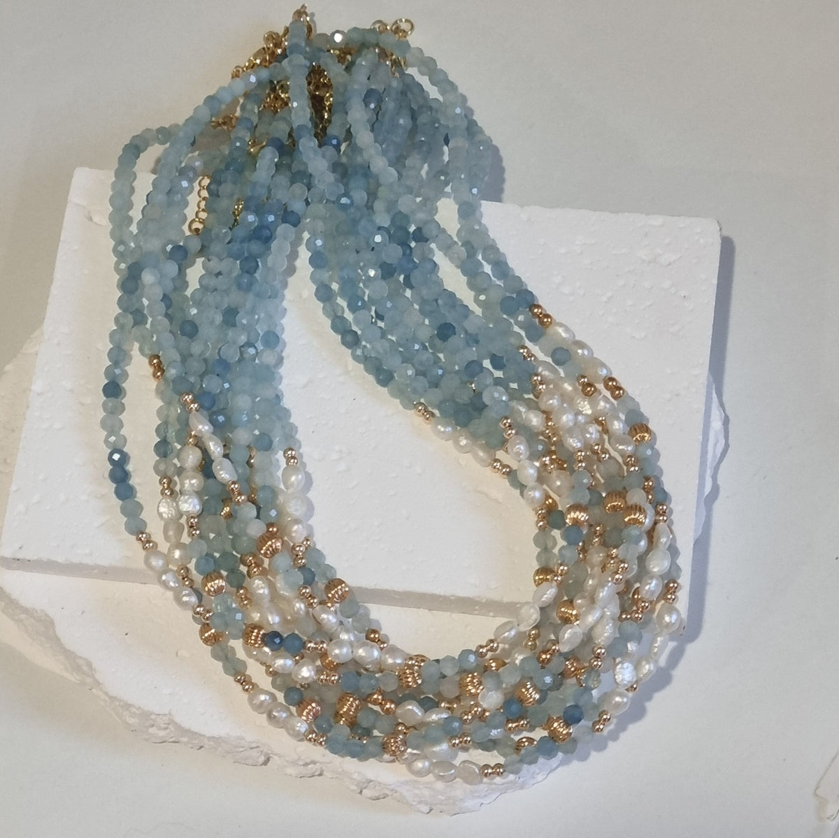 Tusei Aquamarine and Pearl Necklace