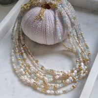 Tusei Beryl, Aquamarine, Moragnite and Pearl Necklace