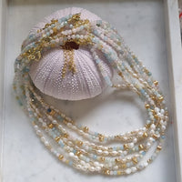 Tusei Beryl, Aquamarine, Moragnite and Pearl Necklace