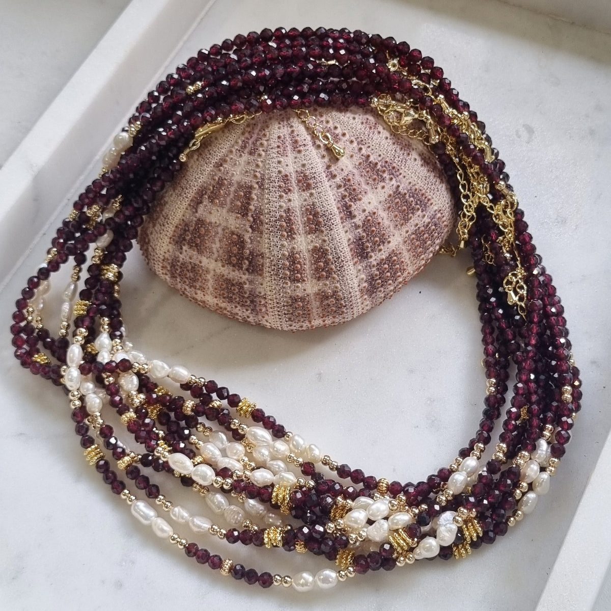 Tusei Garnet and Pearl Necklace