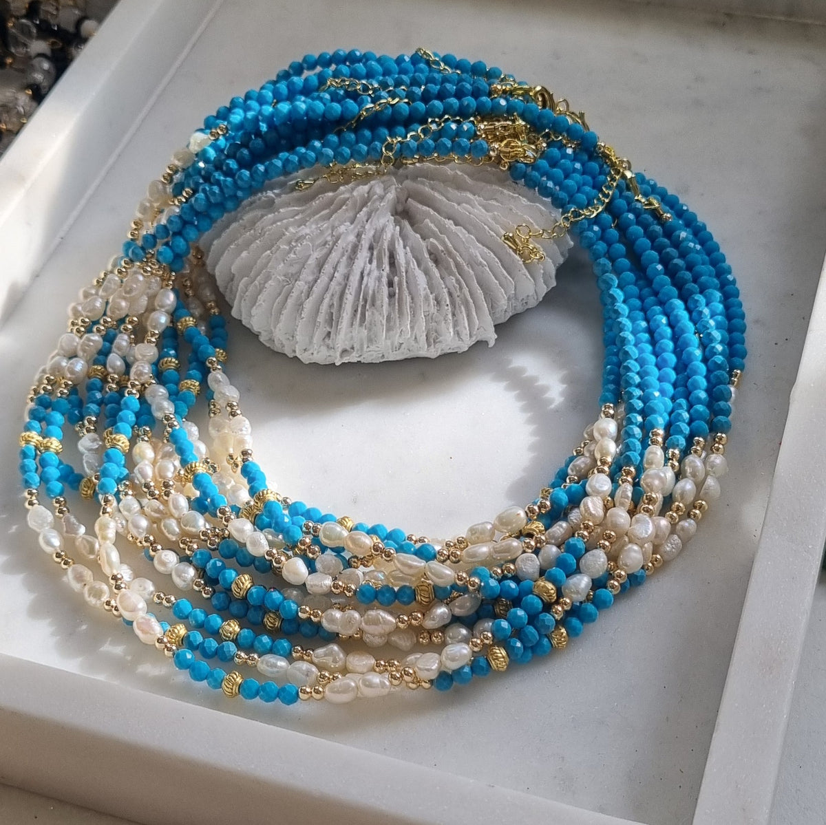 Tusei Turquoise and Pearl Necklace