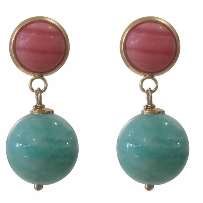 Umbria Rhodocrosite and Amazonite Earrings
