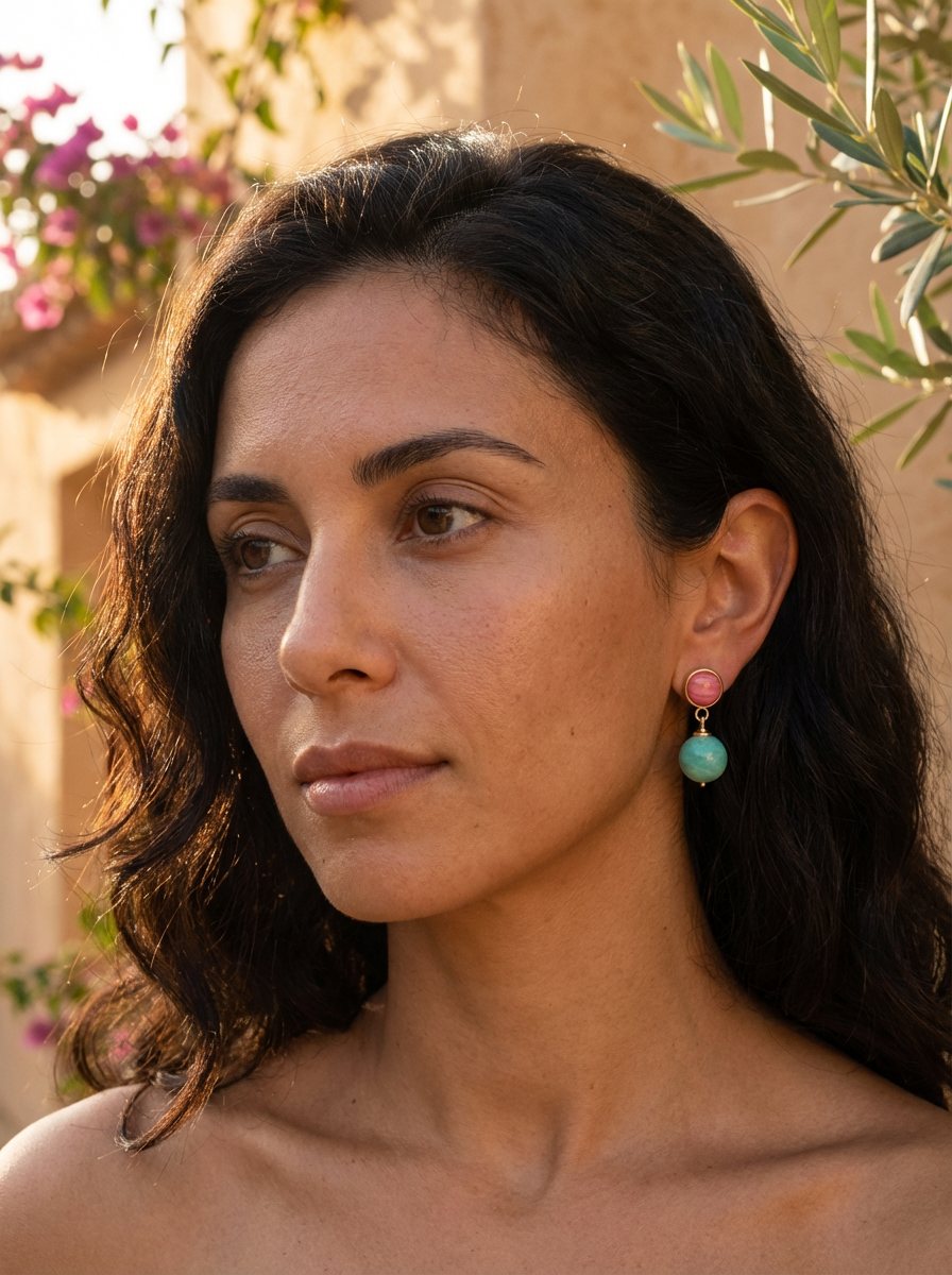 Umbria Rhodocrosite and Amazonite Earrings