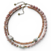 Umi Baroque Pearl necklaces Sunstone and Cherry Blossom Agate or Pink Opal 