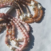 Umi Baroque Pearl necklaces Sunstone and Cherry Blossom Agate or Pink Opal