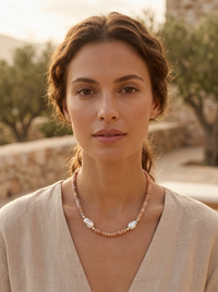 Umi Baroque Pearl necklaces Sunstone and Cherry Blossom Agate or Pink Opal sold seperatley
