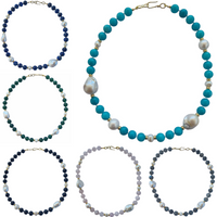 Joyla Gemstone and Pearl Necklace 7 gemstone variations