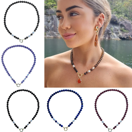 Tango Gemstone and Freshwater Pearl Necklace 6 gemstone variations