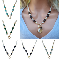 Brielle Pearl and Gemstone Necklace Available in 7 gemstones