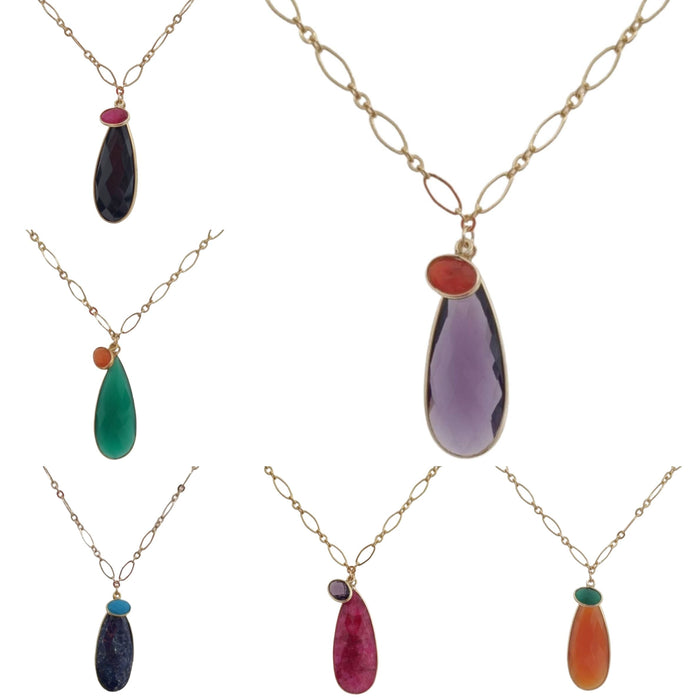 Kate Green Onyx & Carnelian Double Pendant Necklace