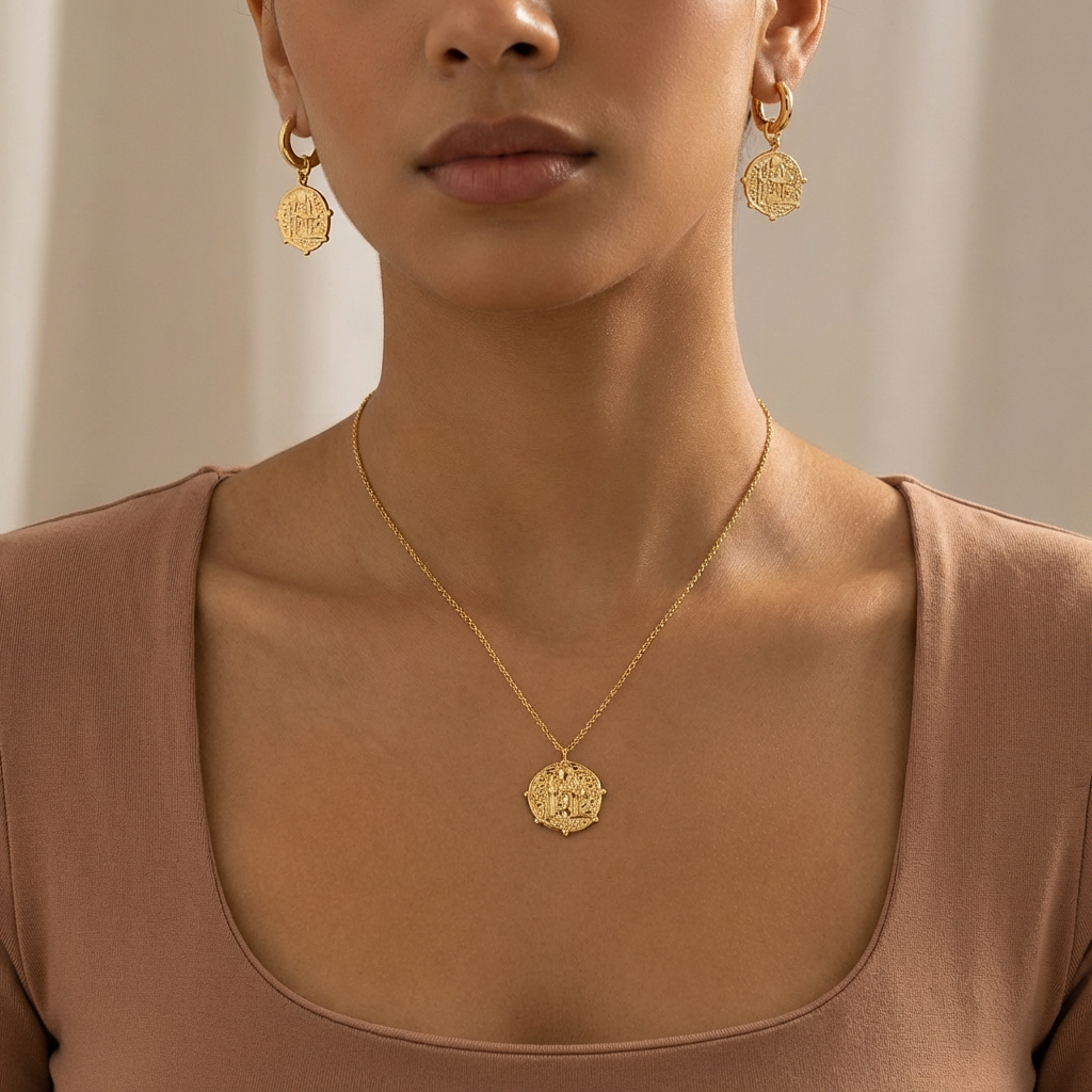 Usula Coin necklace with earrings