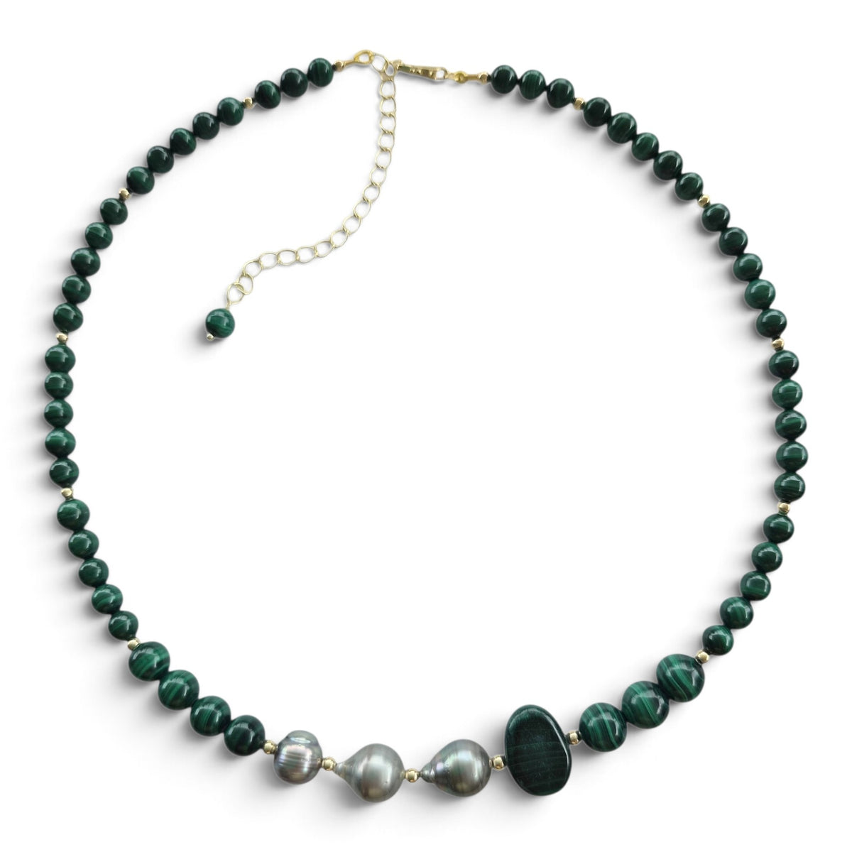 Verdant Tide Malachite and Tahitian Pearl Necklace