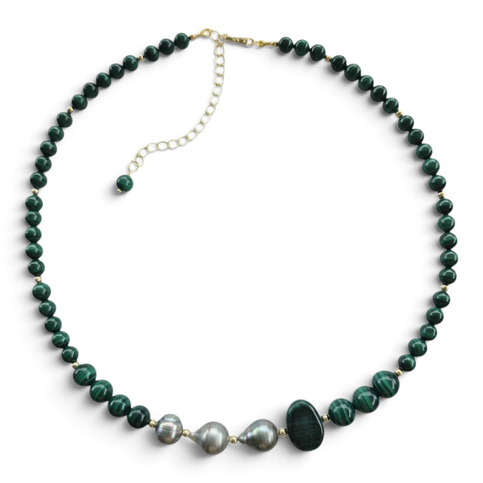 Verdant Tide Malachite and Tahitian Pearl Necklace