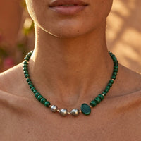 Verdant Tide Malachite and Tahitian Pearl Necklace