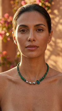 Verdant Tide Malachite and Tahitian Pearl Necklace