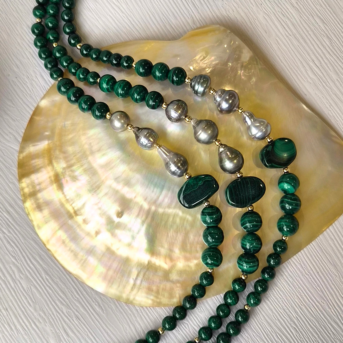 Verdant Tide Malachite and Tahitian Pearl Necklace