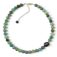 Veridis Green Grass Agate and Black Baroque Pearl Necklace