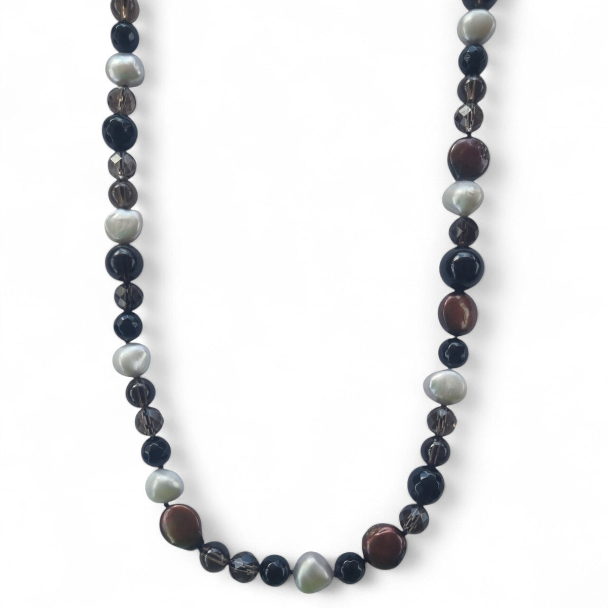 Vittoria Onyx, Smokey Quartz and Pearl Long Necklace