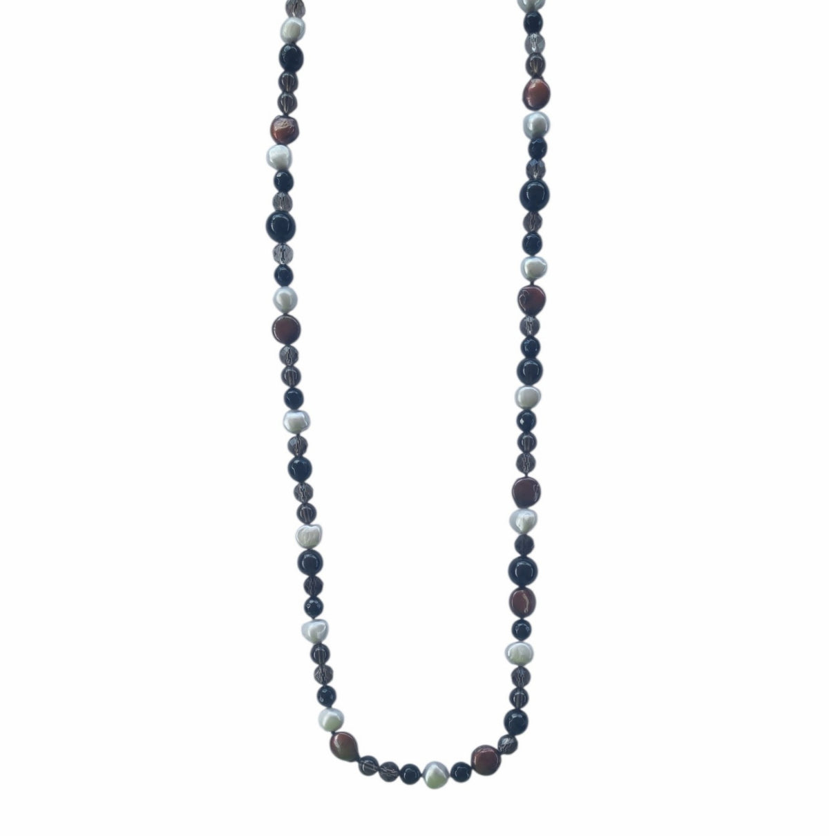 Vittoria Onyx, Smokey Quartz and Pearl Long Necklace