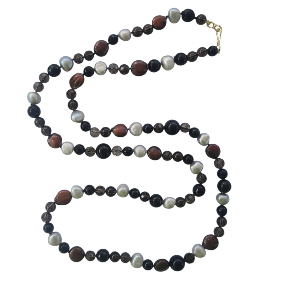 Vittoria Onyx, Smokey Quartz and Pearl Long Necklace