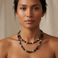 Vittoria Onyx, Smokey Quartz and Pearl necklace