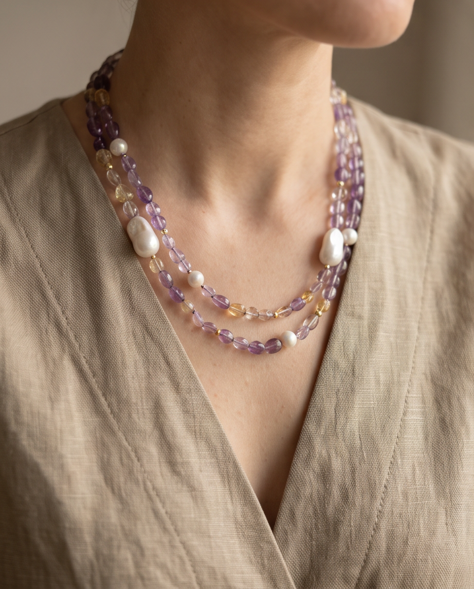 Yana Ametrine and Pearl necklace