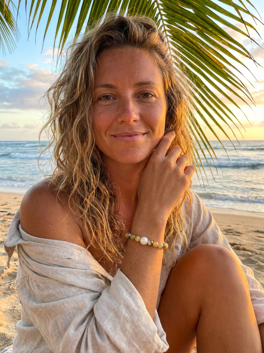 Yellow Opal and Freshwater Pearl Elastic Bracelet