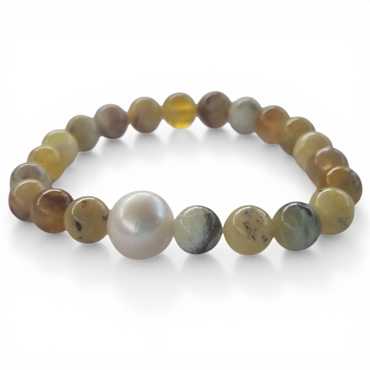Yellow Opal and Freshwater Pearl Elastic Bracelet