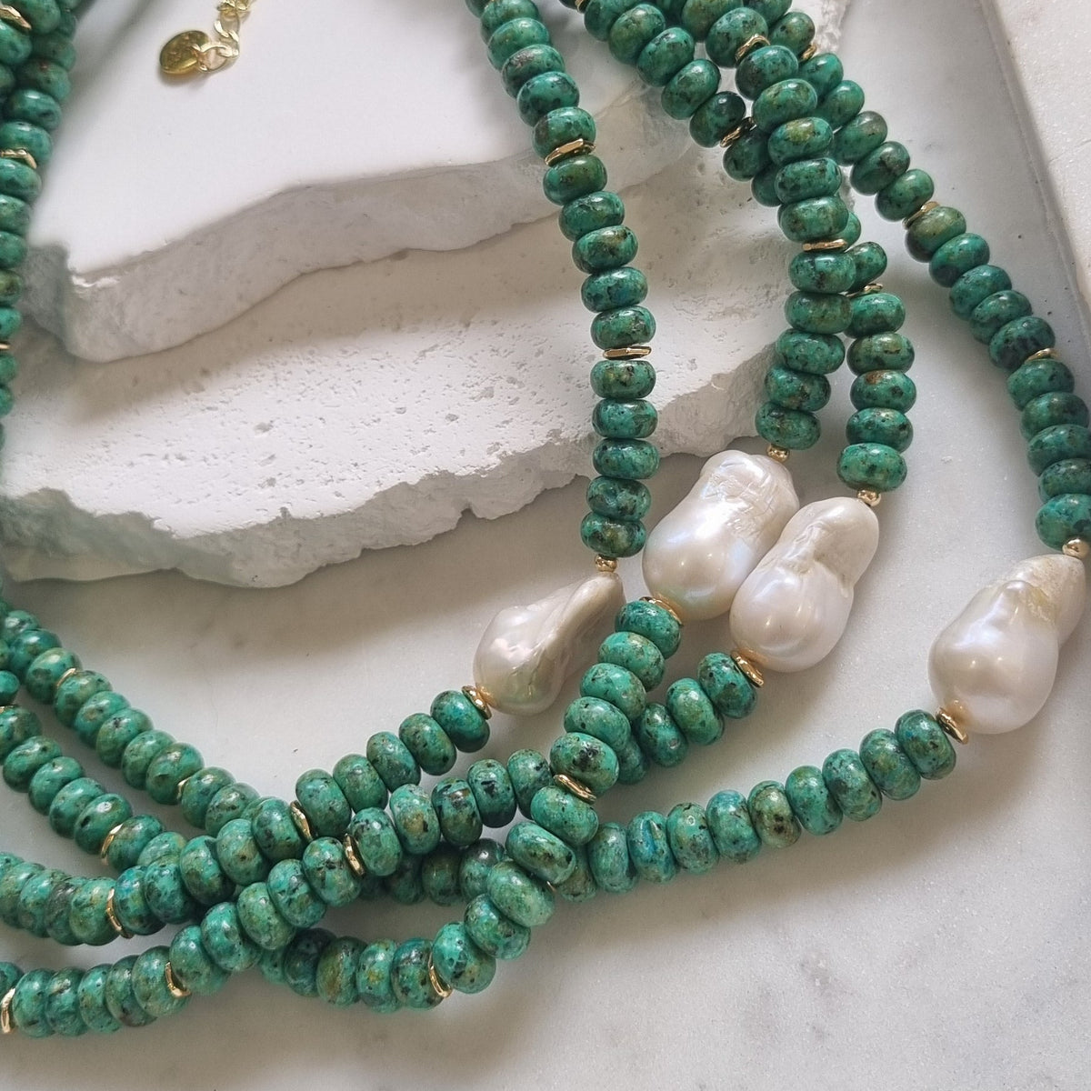 Zahara African Turquoise and Pearl Necklace