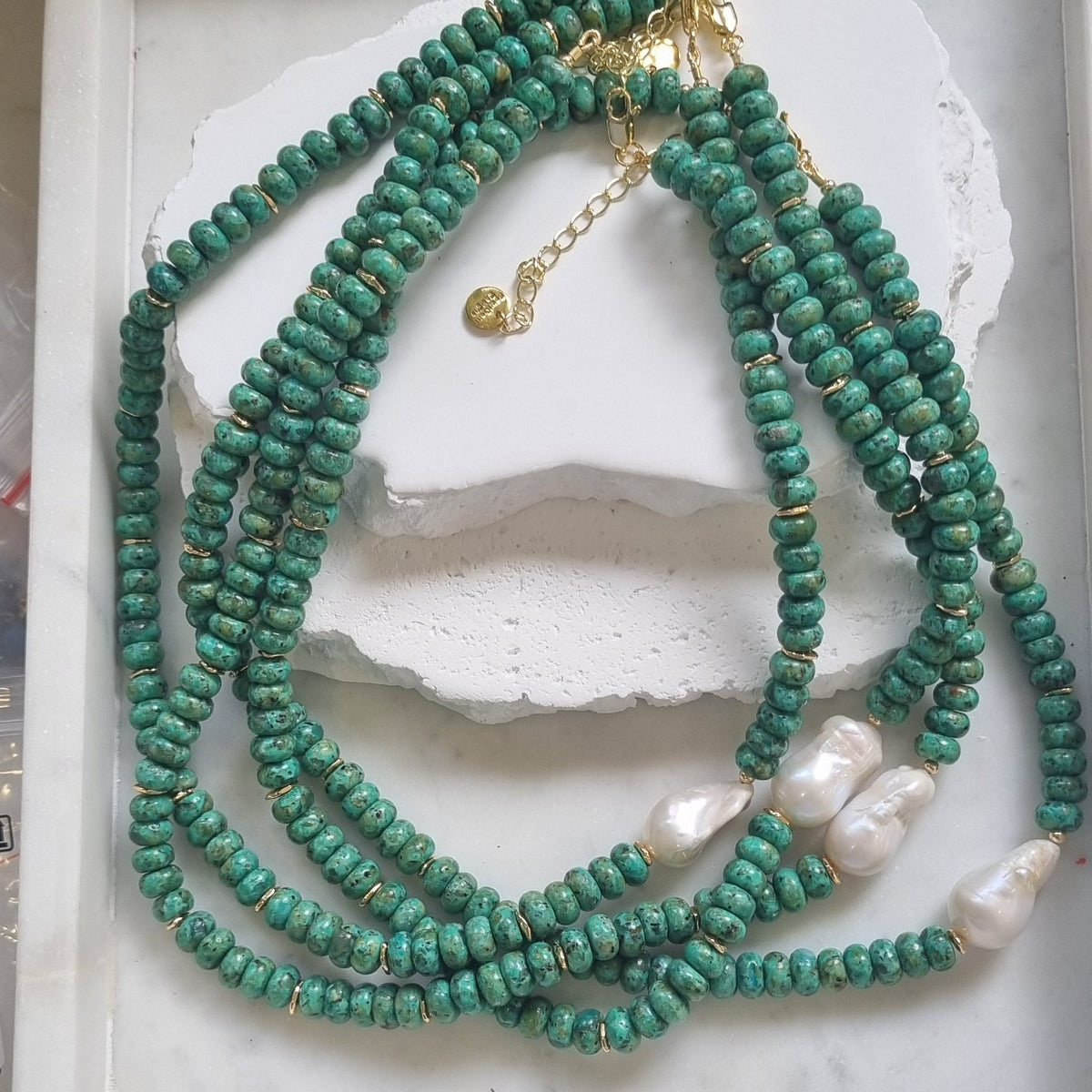 Zahara African Turquoise and Pearl Necklace