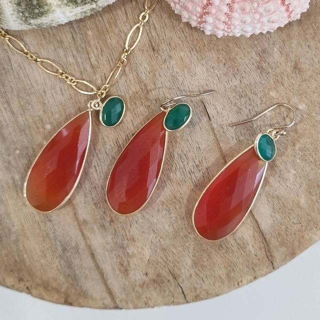 Kate Carnelian & Green Onyx Double Pendant Earrings