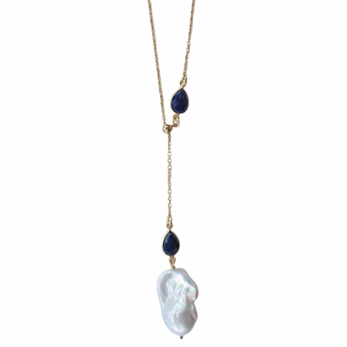 Amis Baroque Freshwater Pearl Slider Drop Chain Necklace Lapis Lazuli