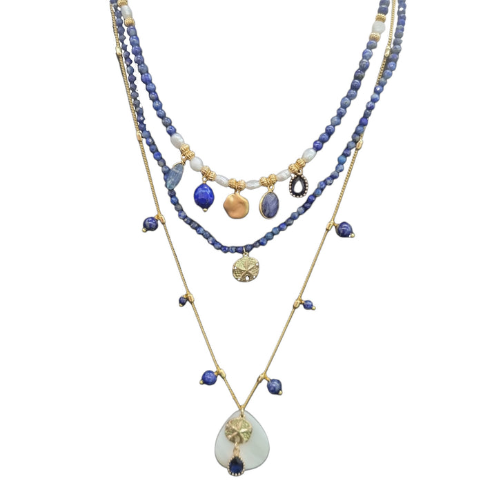 Jamalia Lapis Lazuli and Freshwater Pearl stacking Necklaces