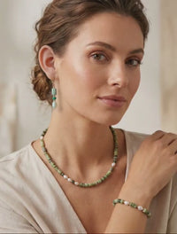 Maris Jasper, Malachite and Pearl Earrings necklace and bracelet