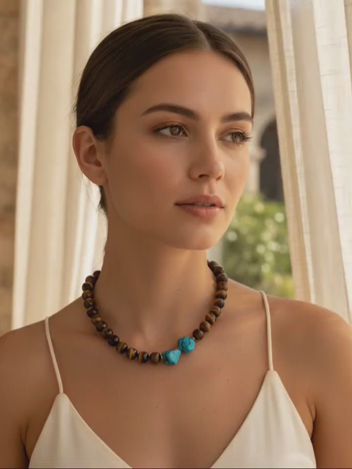 Catalina Tiger Eye and Turquoise Necklace